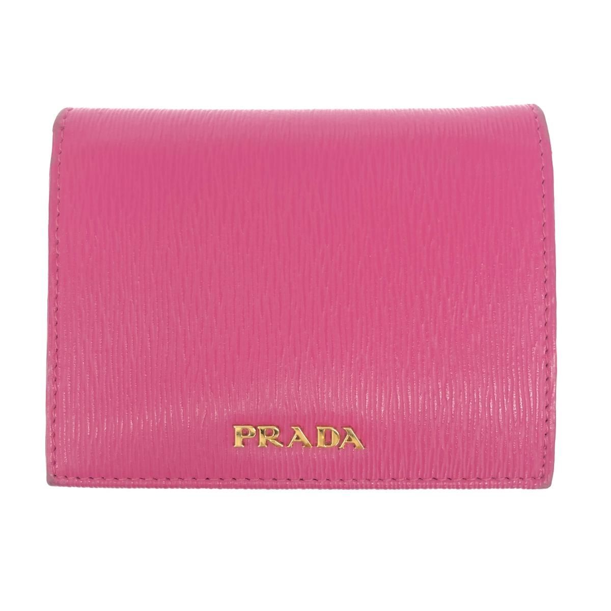 PRADA プラダ 二つ折り財布 レザー 1MV204 ピンク レディース