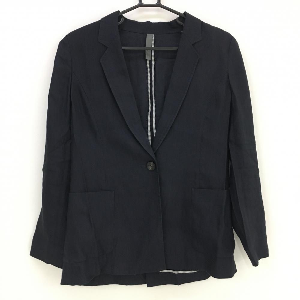 【超美品】ボッシュ ビーアビリティ テーラードジャケット ネイビー 無地 麻混 レディース 38(M) ゴルフウェア BOSCH ability