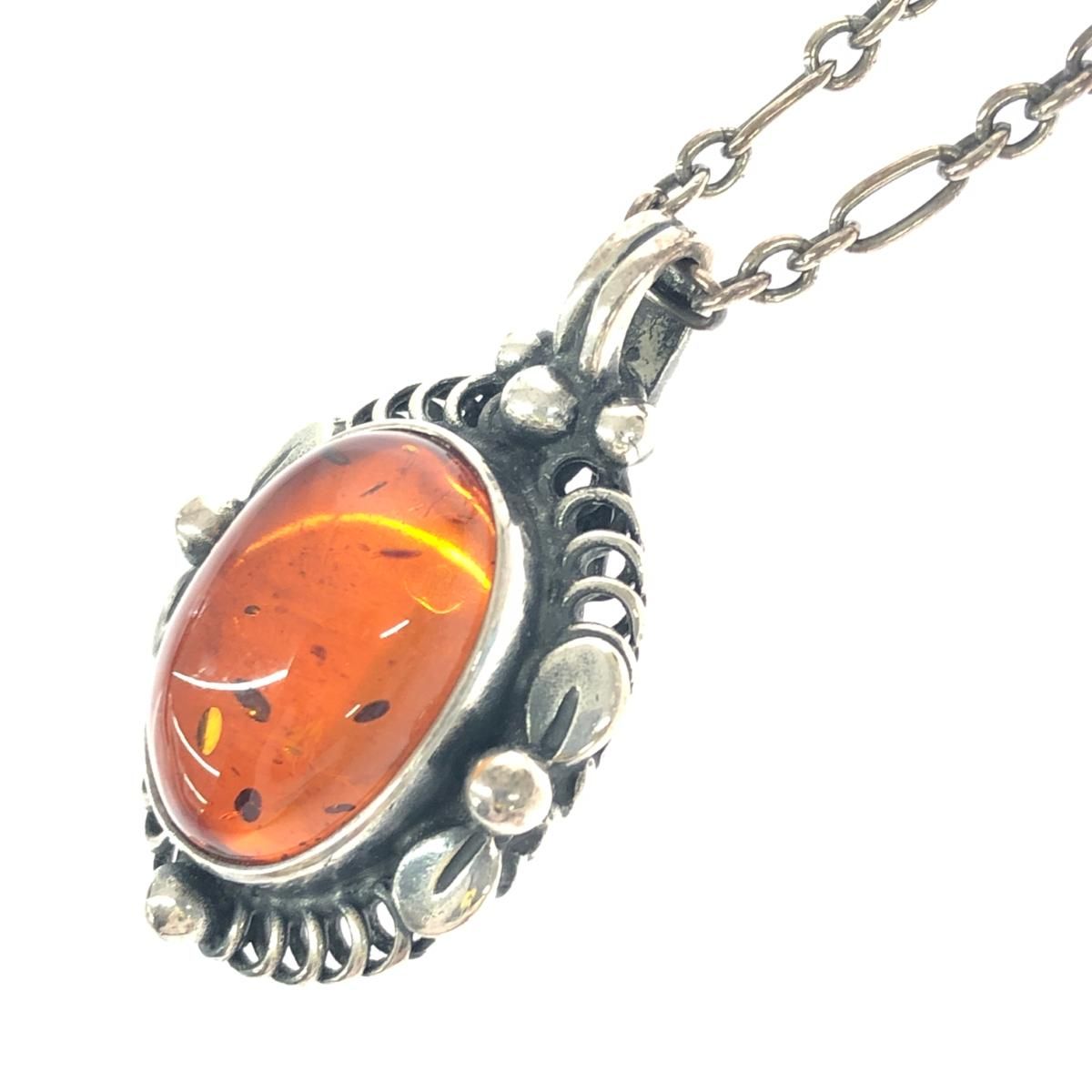 Georg Jensen ジョージジェンセン SVネックレス 琥珀×シルバー925