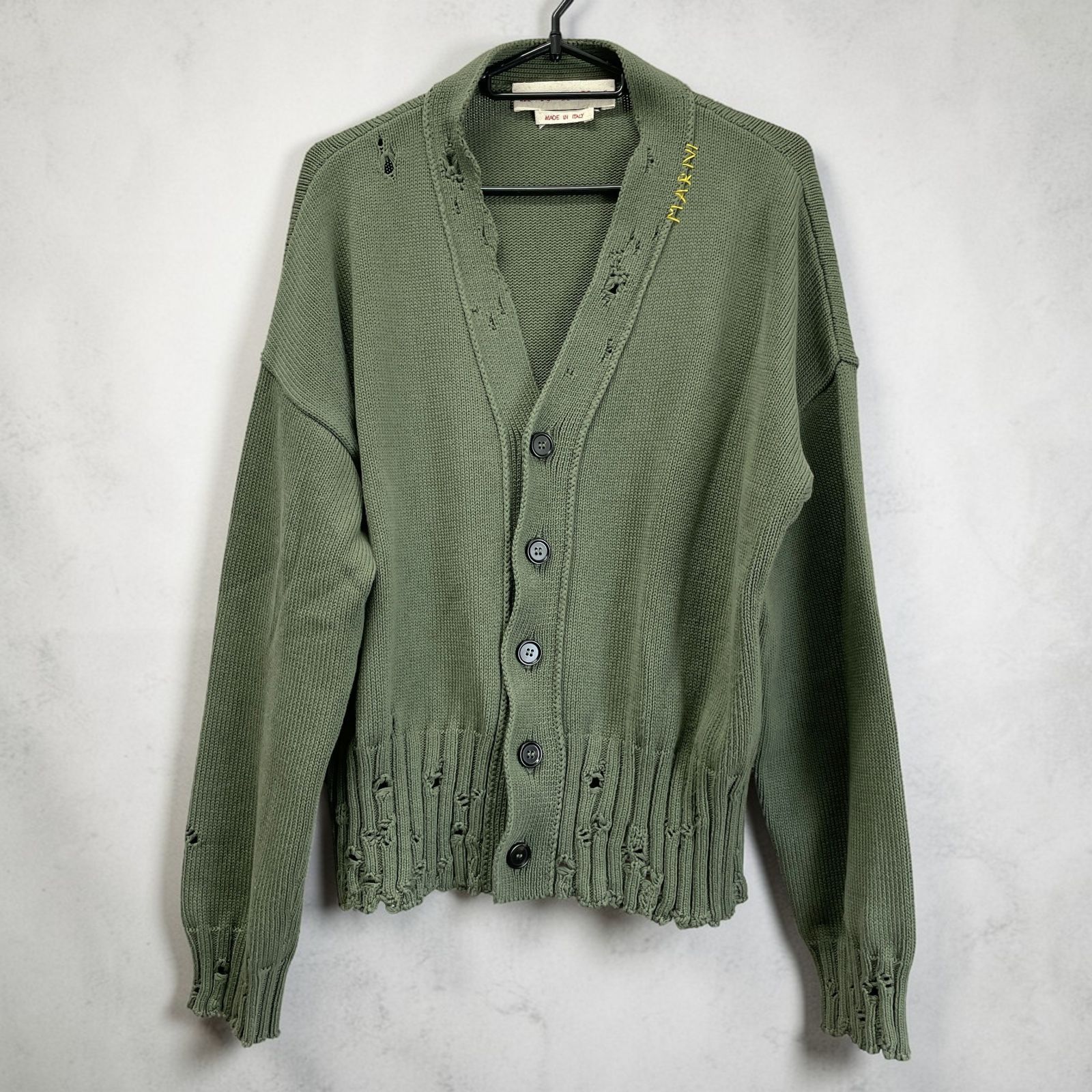 MARNI マルニ 24SS ダメージ加工カーディガン グリーン カーキ 