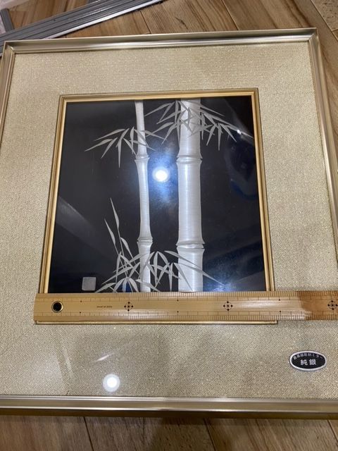 送料無料 純銀レリーフ 竹 純銀竹図 額入り SV1000 金属細工 F8-3-4