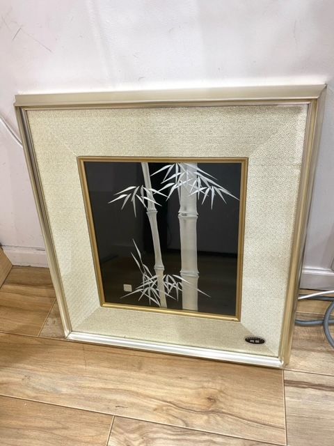 送料無料 純銀レリーフ 竹 純銀竹図 額入り SV1000 金属細工 F8-3-4