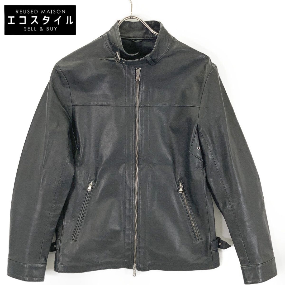 Cinquanta チンクアンタ 5623 ﾌﾞﾗｯｸ 羊革 ﾗﾑﾚｻﾞｰ ｼﾝｸﾞﾙﾗｲﾀﾞｰｽｼﾞｬｹｯﾄ 46