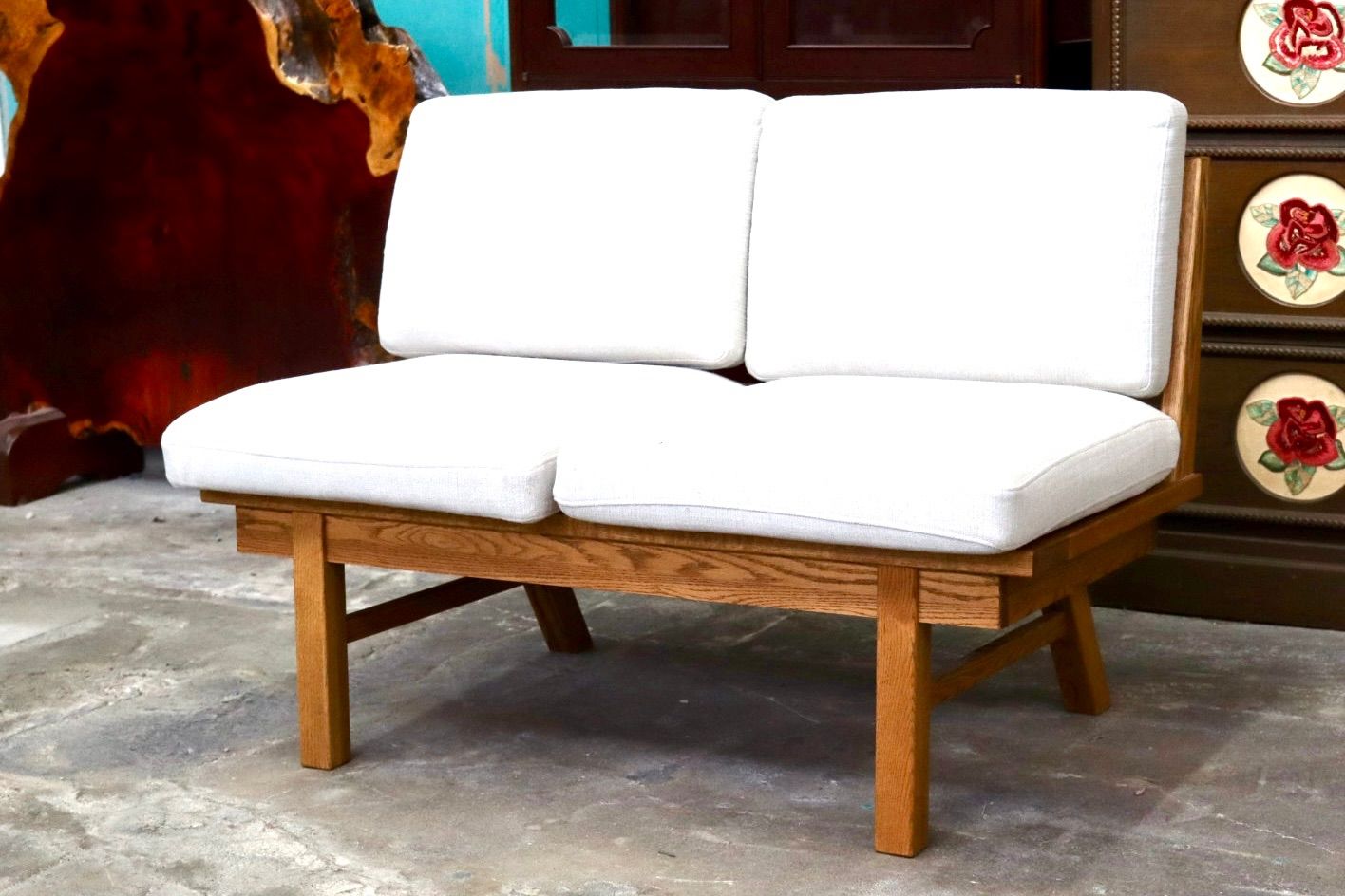 GMIK916B○2人掛けソファ ラブソファ 2シーター 長椅子 ベンチ 木製 ファブリック モダン 検 モモナチュラル クラッシュゲート