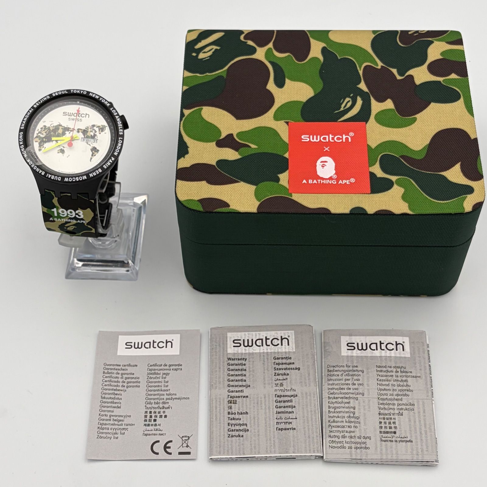 新品未使用 BAPE×SWATCH コラボ 腕時計 WORLD 1993 カモフラ 世界地図