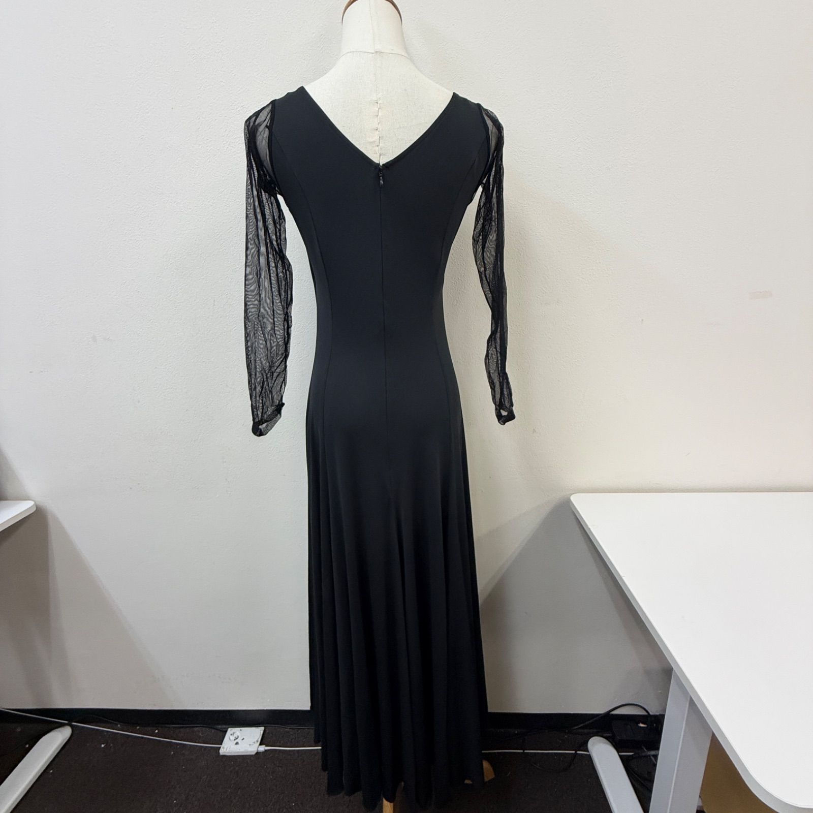 Sanline】社交ダンス衣装 ワンピース ドレス 黒 ブラック ライン