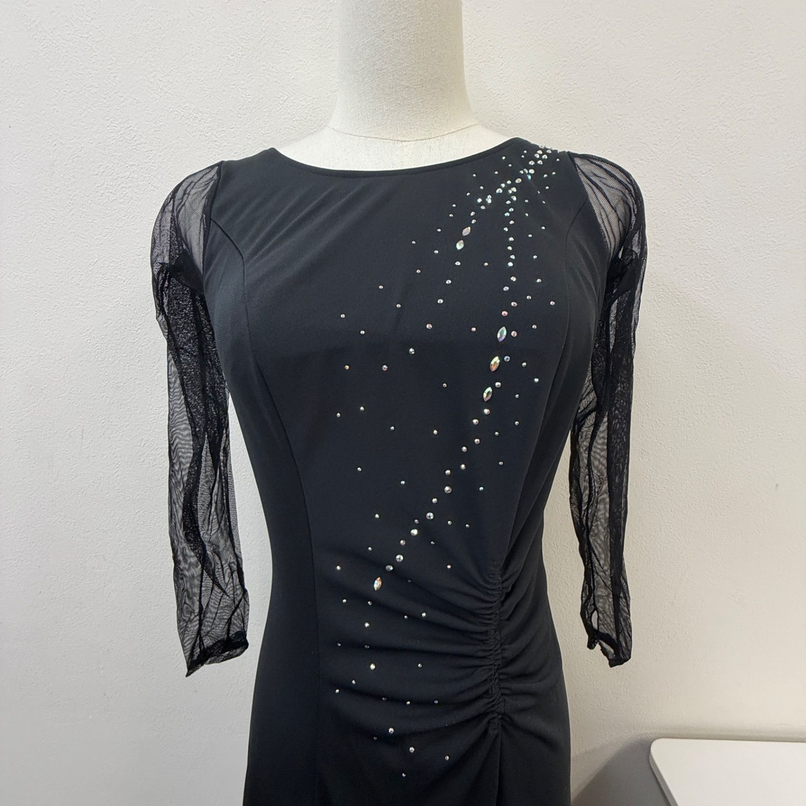 Sanline】社交ダンス衣装 ワンピース ドレス 黒 ブラック ライン