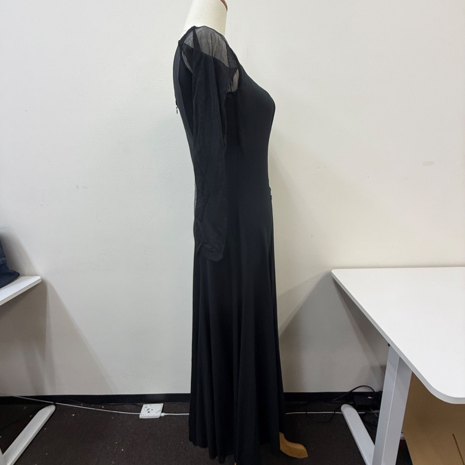 Sanline】社交ダンス衣装 ワンピース ドレス 黒 ブラック ライン