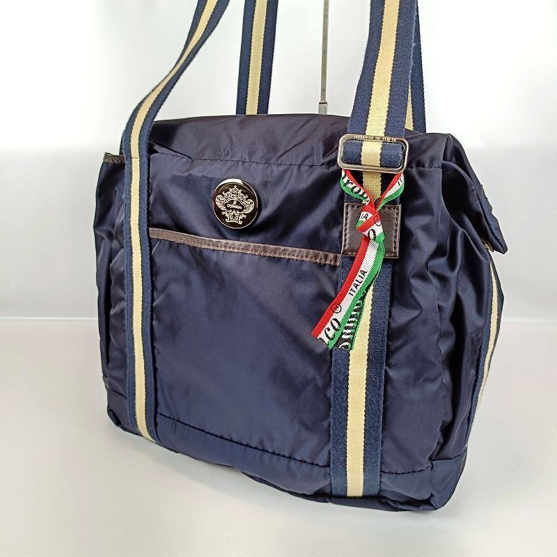 良品 OROBIANCO オロビアンコ トートバッグ ナイロン×レザー 大容量 紺 