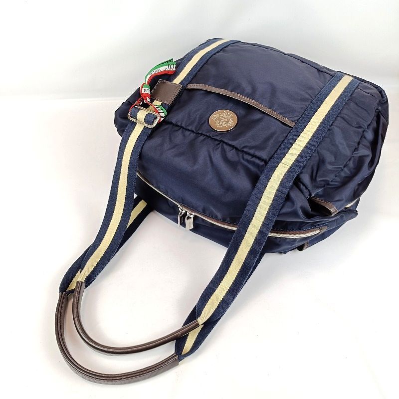 良品 OROBIANCO オロビアンコ トートバッグ ナイロン×レザー 大容量 紺 