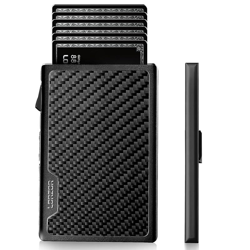【新品】 [LORZOR] クレジットカードケース スキミング防止 カードケース カード入れ スマートウォレット マネークリップ メンズ 薄型 カーボン柄 磁気防止 カードホルダー(Black carbon) 0