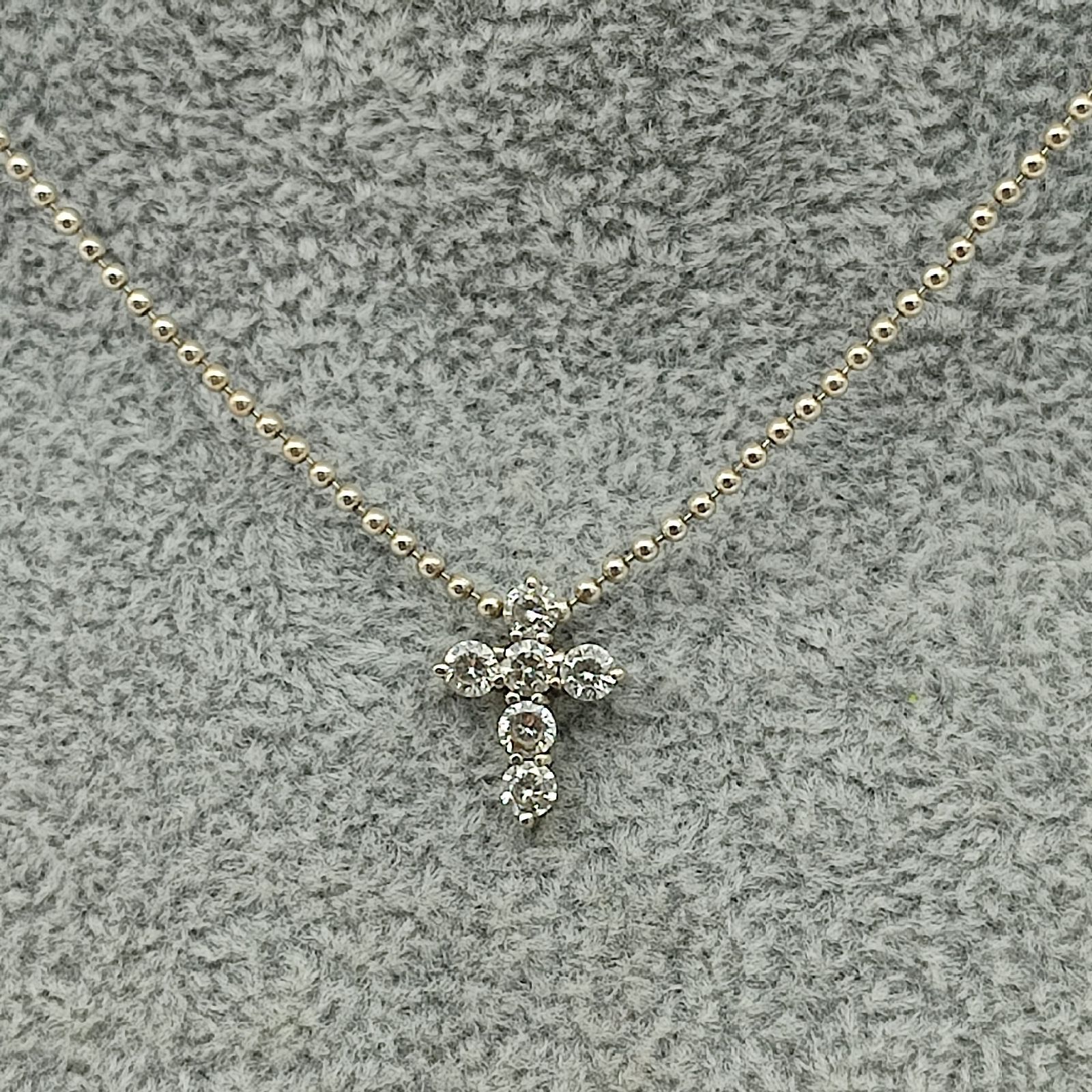 美品】ジルコニアクロスネックレス ボールチェーン シルバー925 