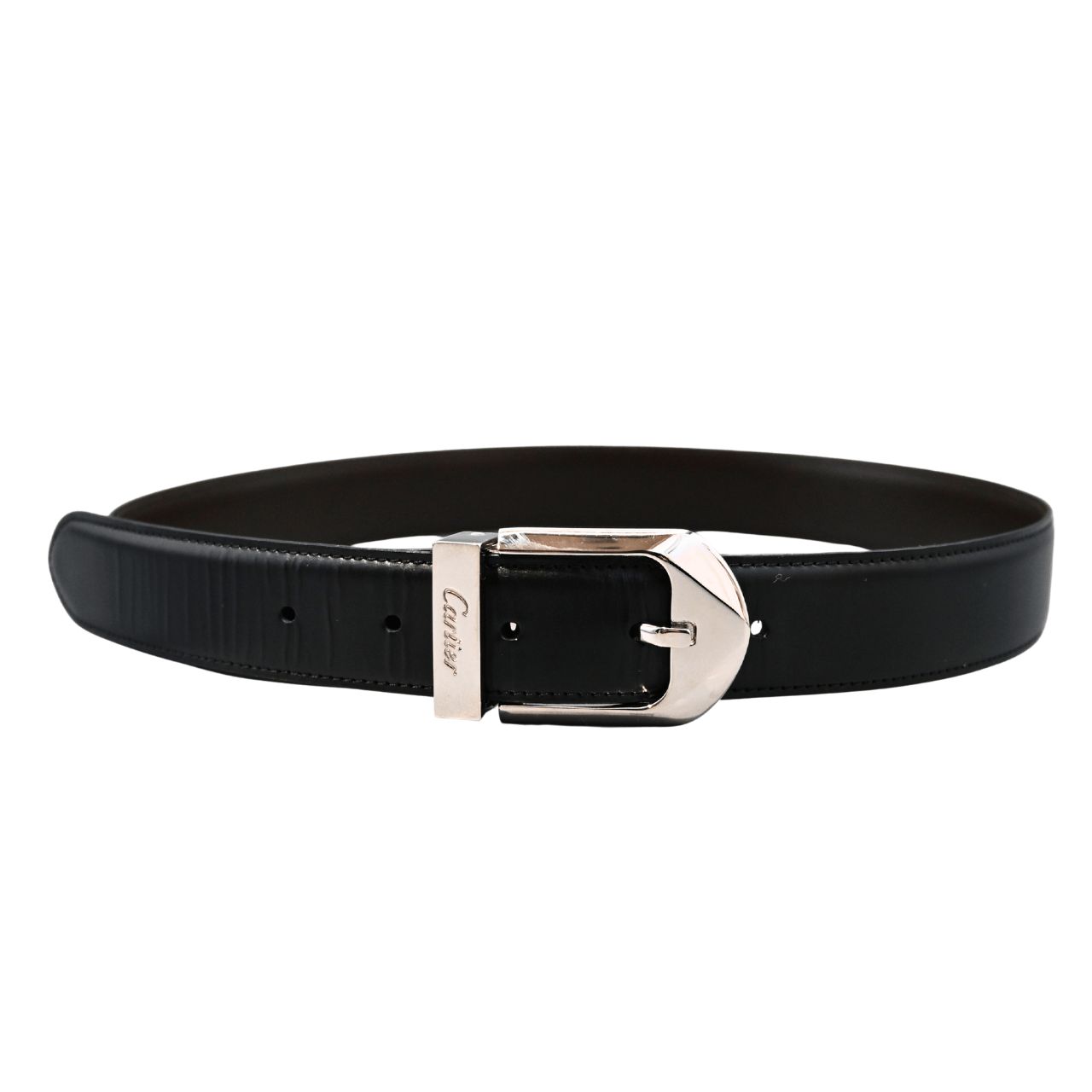 カルティエ ベルト レザー ブラック ブラウン シルバー金具 100cm 黒 茶 Cartier カルティエ レザー ベルト ブラック ブラウン レディース 金具