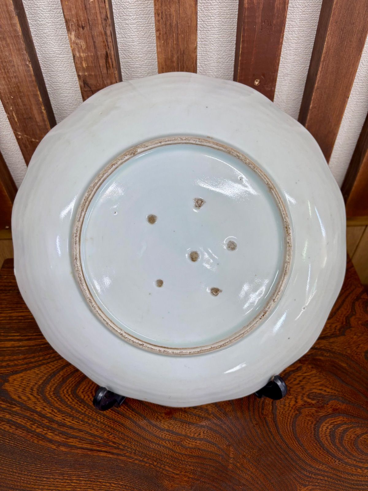 古伊万里 染付 菊花文 輪花大皿 28cm 江戸後期 骨董皿(52) 日本古