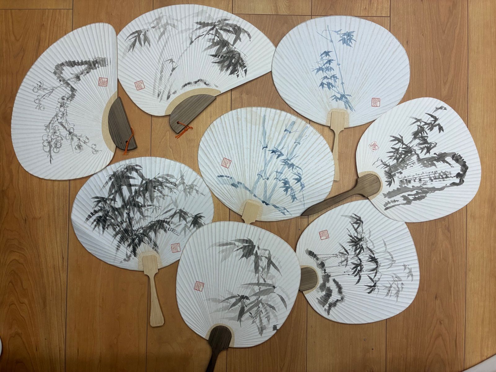 水原渭江 扇子 8点まとめ 墨画・文人画 竹・梅・山水図 漢学博士・文人