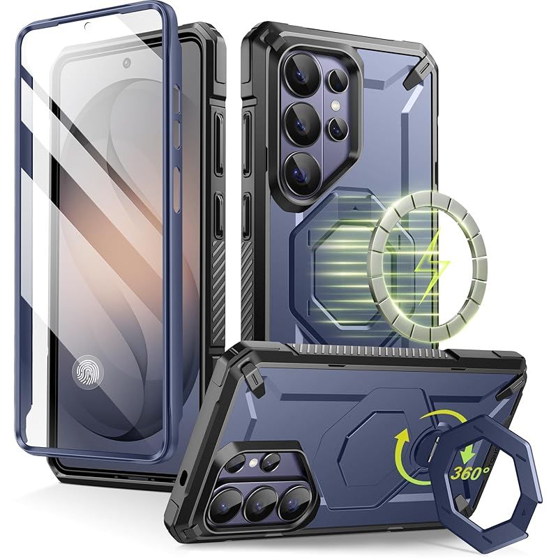 【新品】 TONGATE Samsung Galaxy S26 Ultraケース 360°回転マグネットスタンド付き、MagSafe対応、内蔵スクリーンプロテクター＆ベルトクリップ、S26 Ultra用滑り止め軍用規格保護ケース、ブルー 0