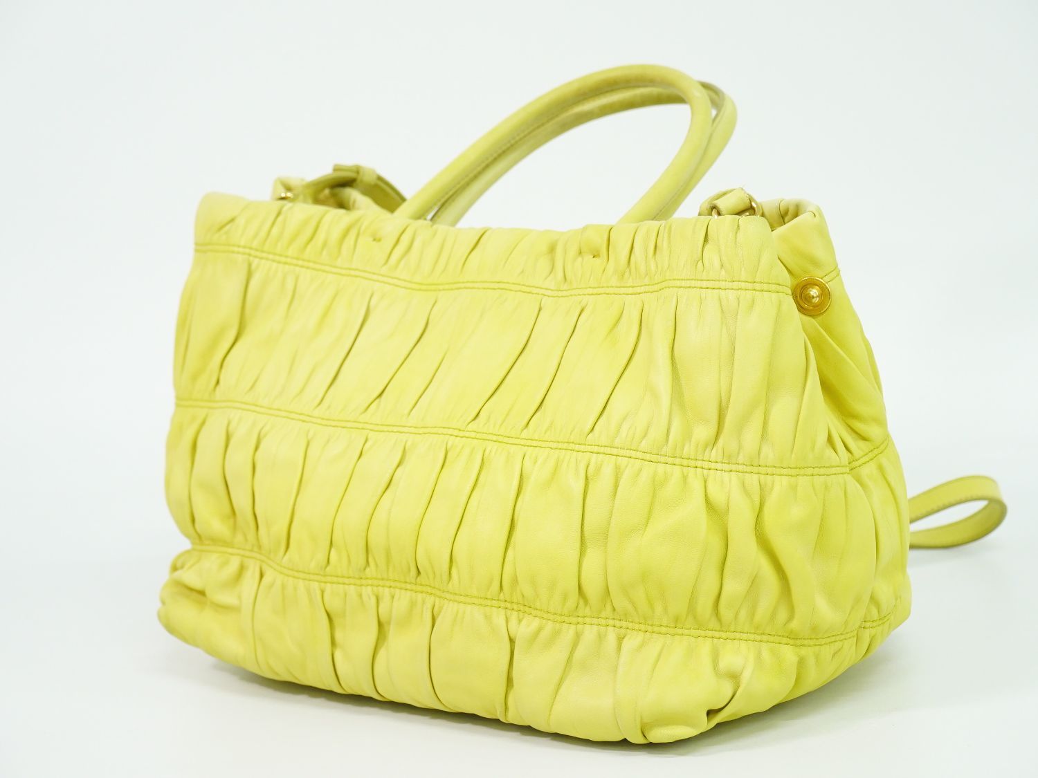 本物 プラダ PRADA リボン 2WAY ショルダーバッグ ハンドバッグ ポシェット レザー イエロー バッグ 中古・ 本物 プラダ PRADA リボン 2WAY ショルダーバッグ ハンドバッグ