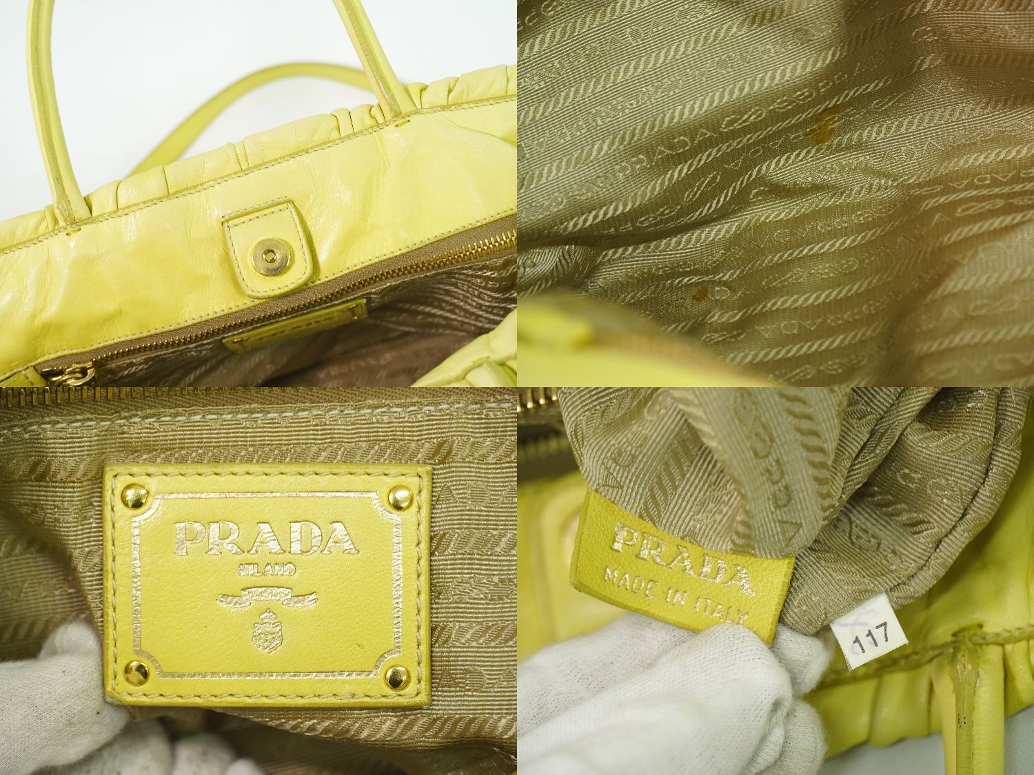本物 プラダ PRADA リボン 2WAY ショルダーバッグ ハンドバッグ ポシェット レザー イエロー バッグ 中古・ 本物 プラダ PRADA リボン 2WAY ショルダーバッグ ハンドバッグ