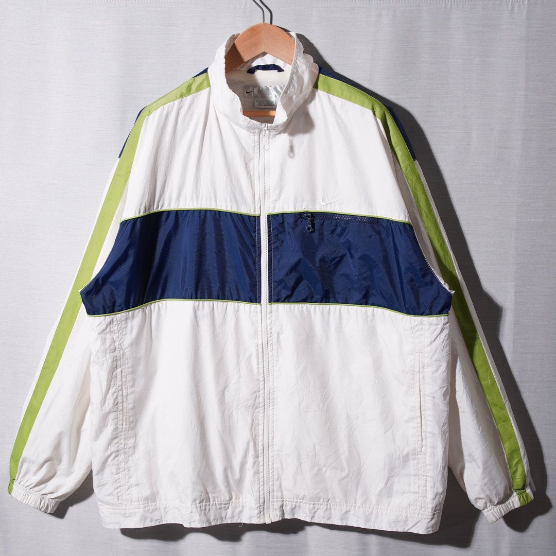 ナイキ NIKE ナイロンジャケット XL ホワイト グリーン ネイビー 00s 