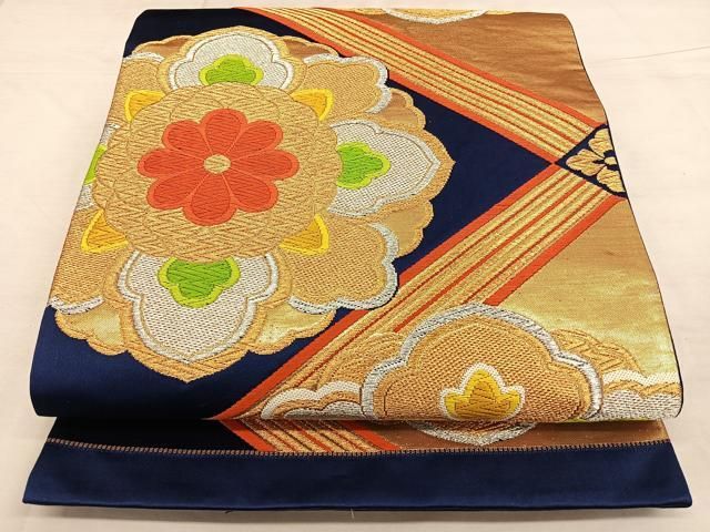 平和屋着物＊夏物　六通柄袋帯　花菱文　金糸　正絹　逸品　DABA0463cm 平和屋着物＊夏物 六通柄袋帯 花菱文 金糸 正絹 逸品 DABA0463cm