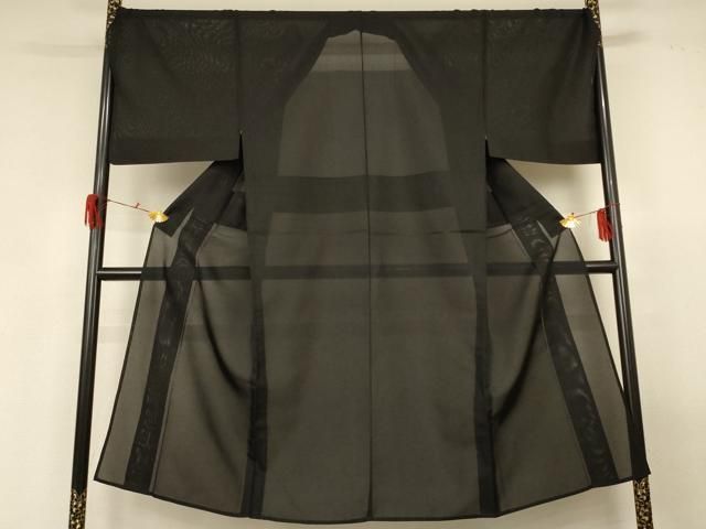 平和屋着物*夏物 男性 色無地 紗 黒色 キングサイズ 正絹 逸品 AABG3927jd
