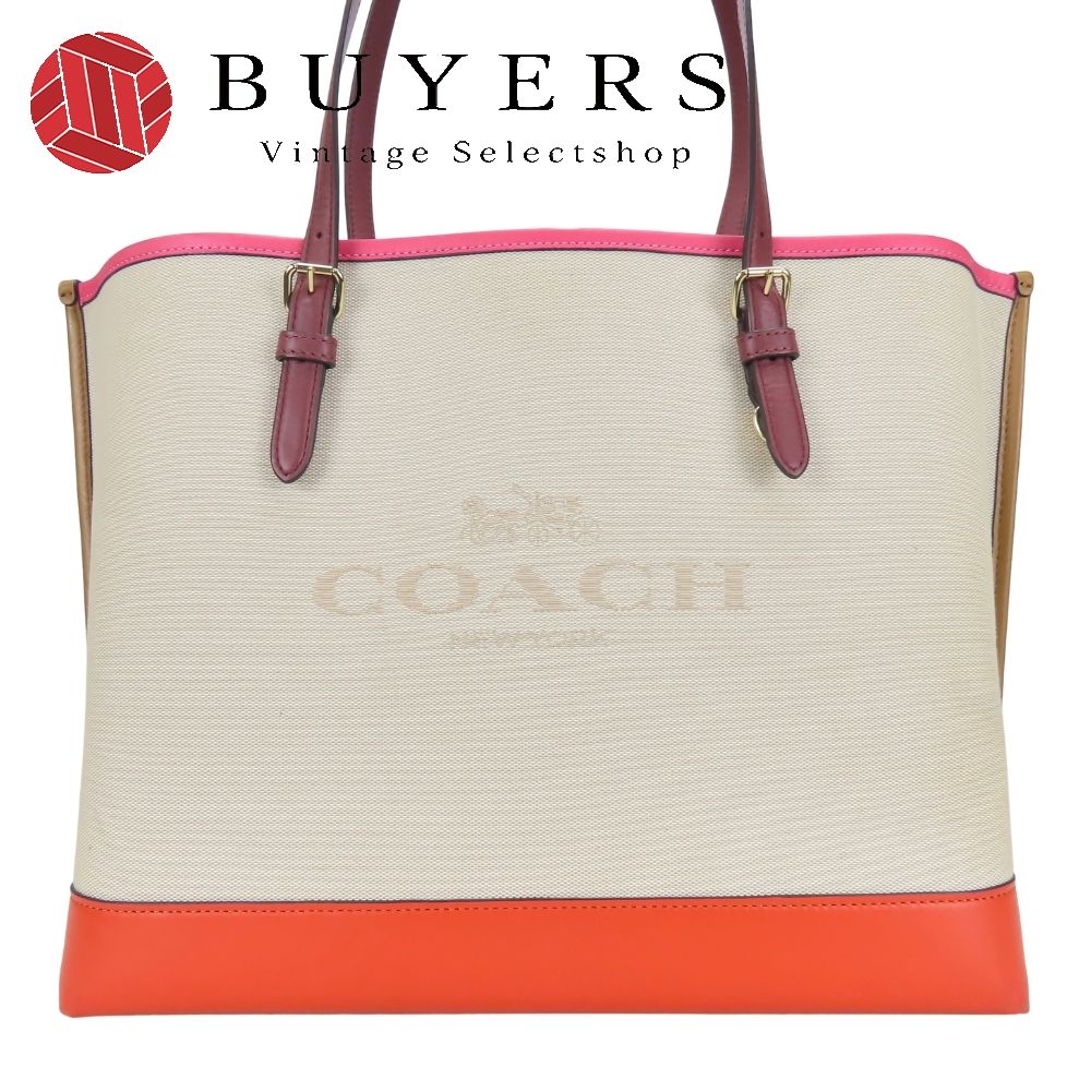 【美品】Coach コーチ　ハンドバッグ ブラウン ベージュ　レディース 中古】 コーチ トートバッグ C4087 キャンバス レザー ベージュ マルチ