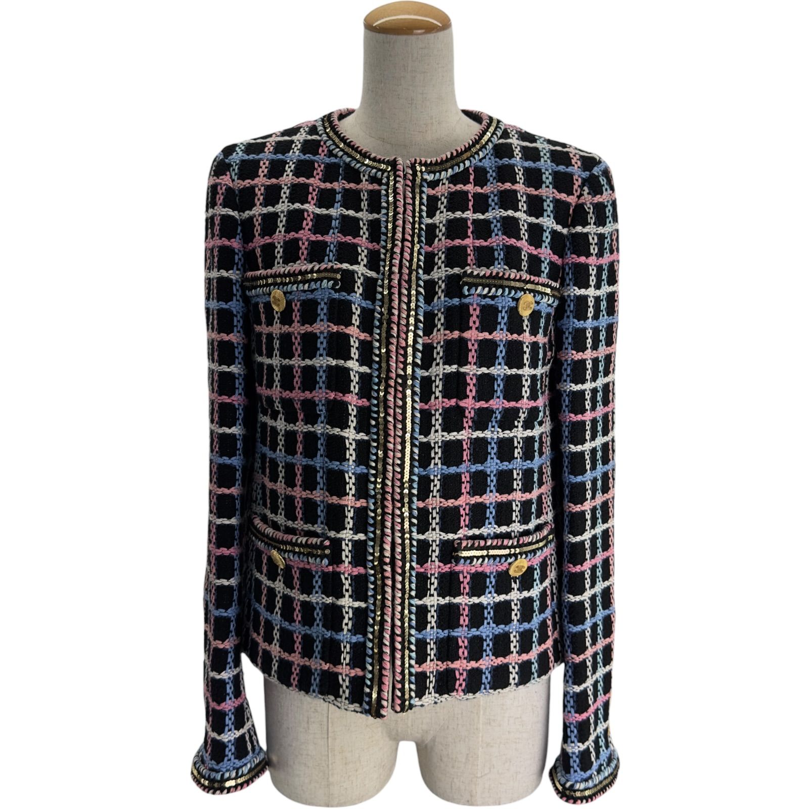 シャネル CHANEL ココマークボタンノーカラーツイードジャケット