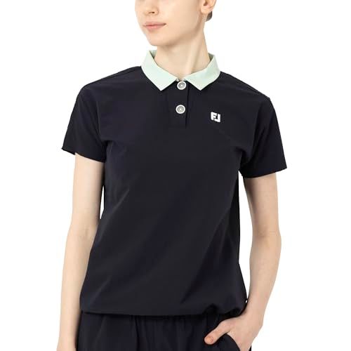 新品 [フットジョイ] ゴルフシャツ シアサッカー半袖シャツ ダークネイビー レディース L FJW-S25-S06 34841-L