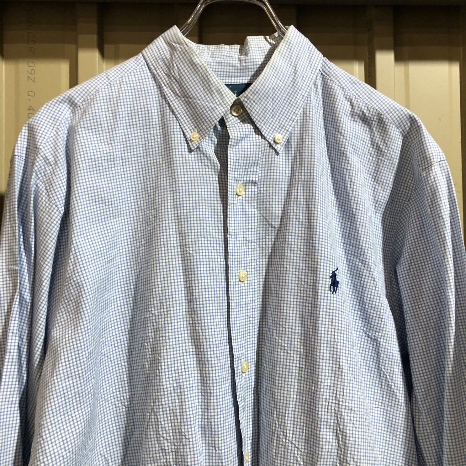 2141 Ralph Lauren 長袖シャツ ライトブルー 34/35 L〜XL ラルフ