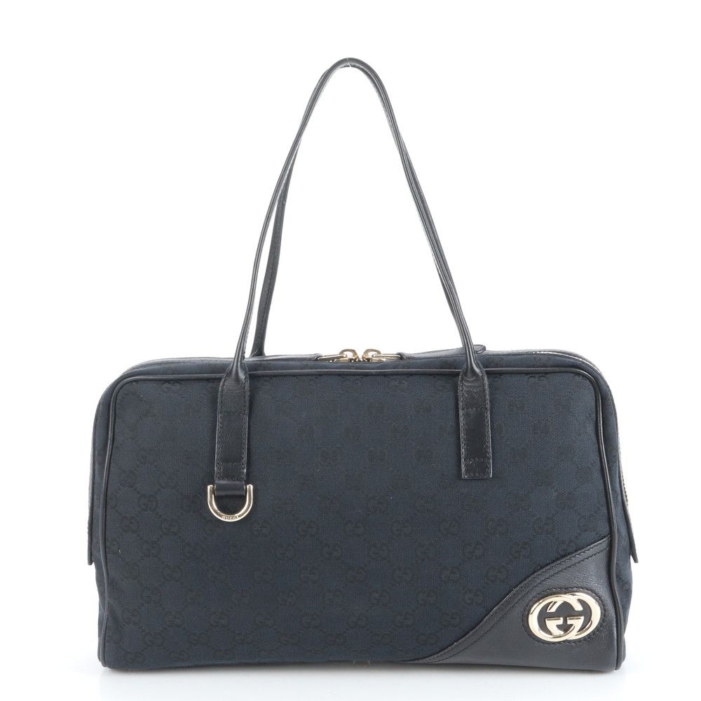 新品同様 グッチ GG キャンバス ニューブリット レザー トート バッグ