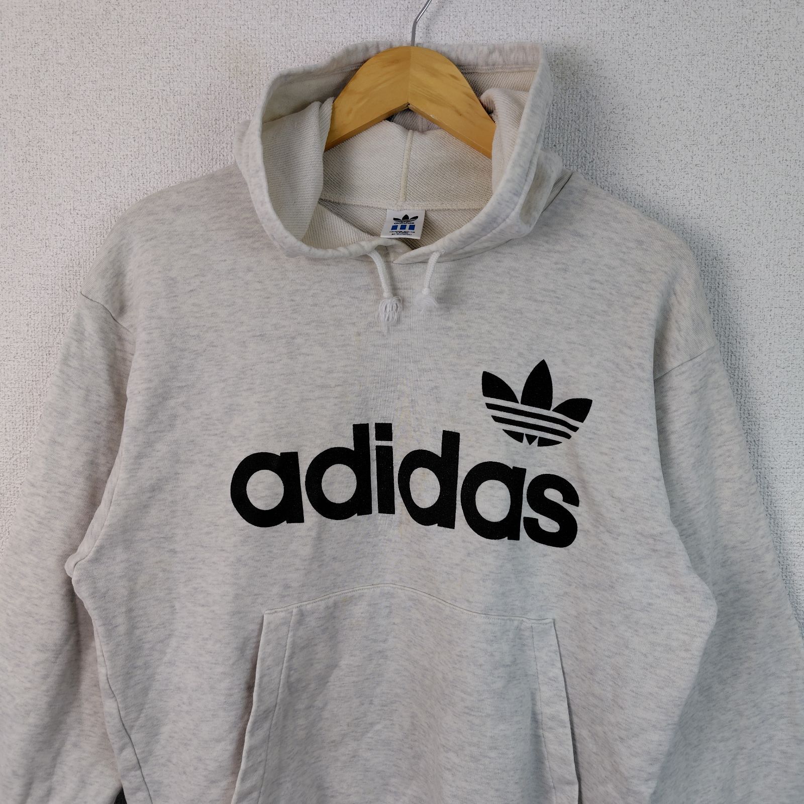 adidas アディダス スウェット パーカー デカロゴ ライトグレー L 