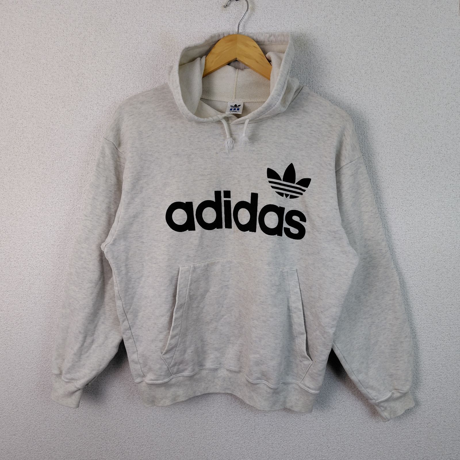 adidas アディダス スウェット パーカー デカロゴ ライトグレー L 