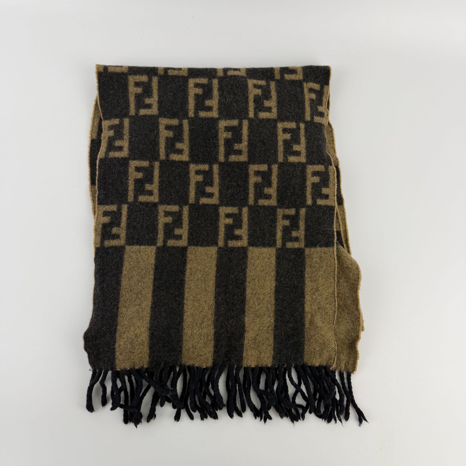 中古】FENDI フェンディ マフラー ブラウン ウール ヴィンテージ 