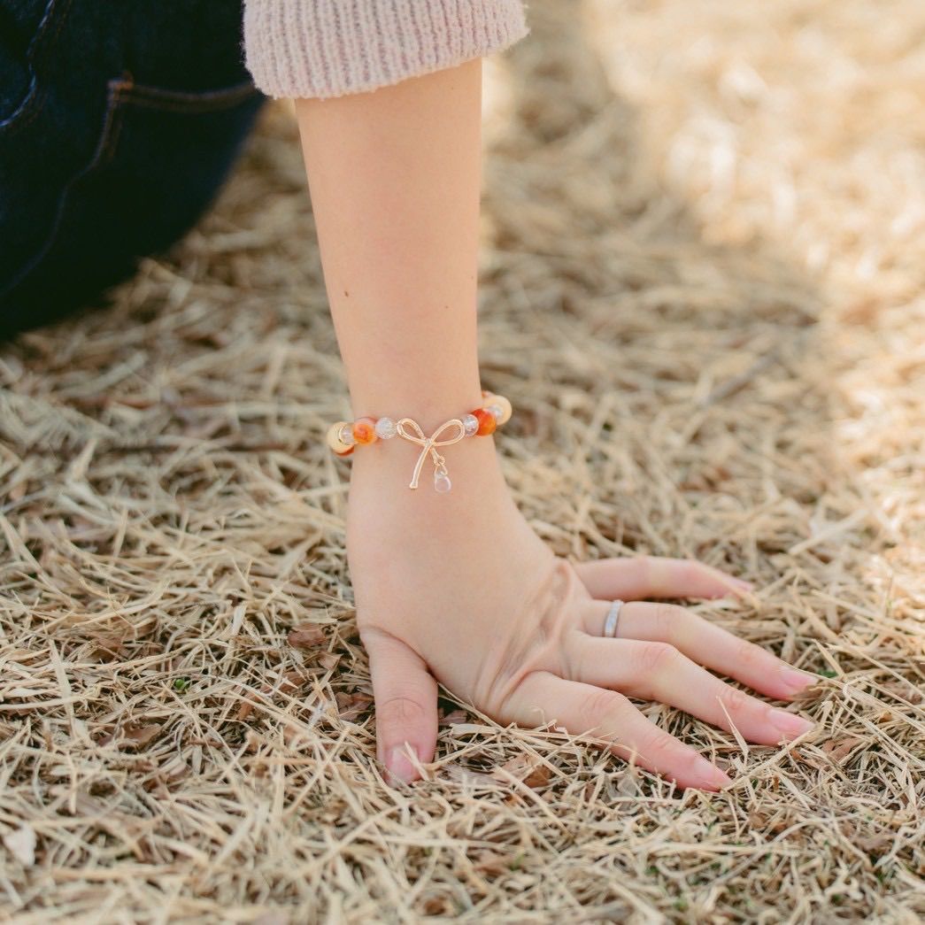 天然石ブレスレット パワーストーン アクセサリー リボン 雫 オレンジ