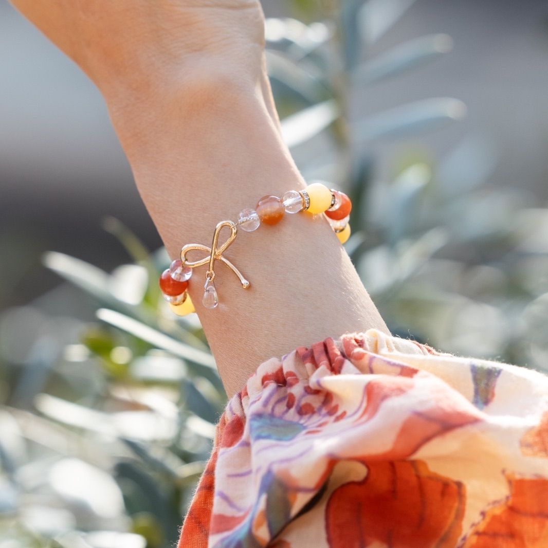 天然石ブレスレット パワーストーン アクセサリー リボン 雫 オレンジ