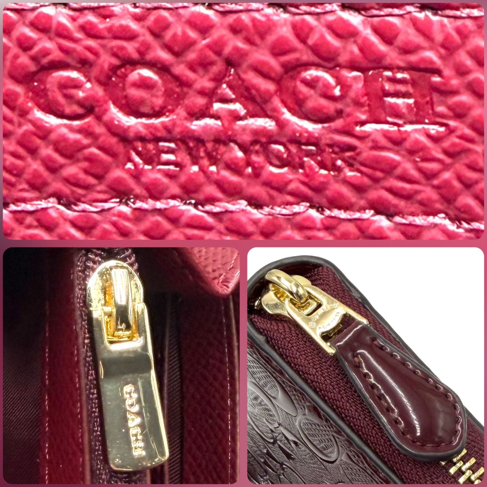 コーチ COACH シグネチャー エンボス 長財布 ラウンドファスナー お 