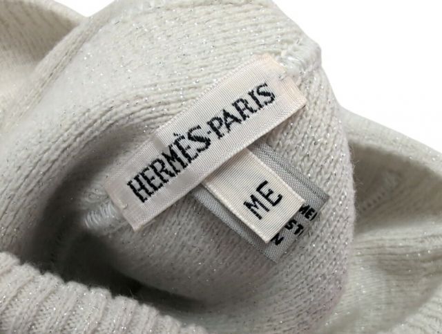 エルメス ニット帽 カシミヤ ラメ入り ホワイト Hロゴ マルジェラ期