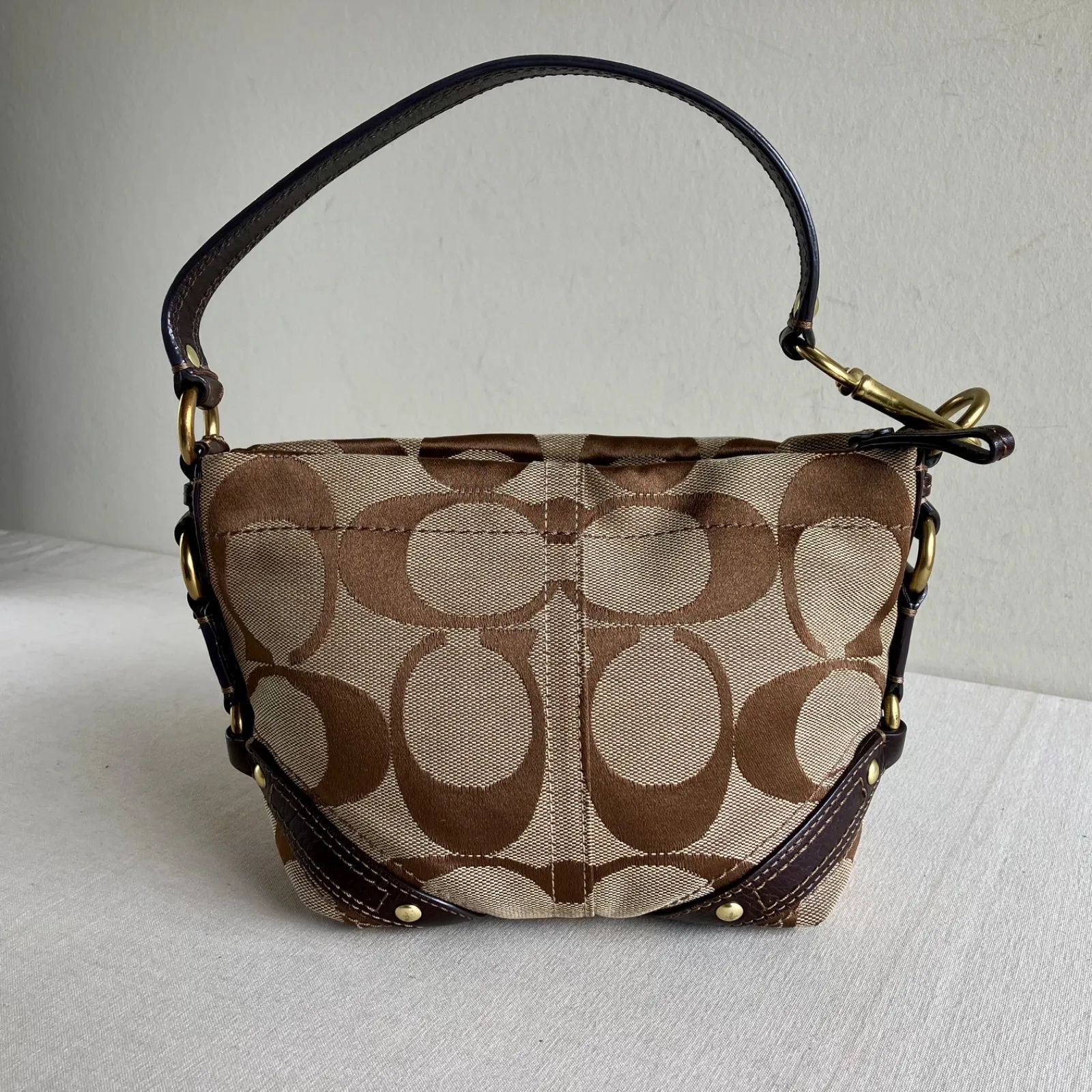 Coach Vintage Small Mini Hobo Purse Shoulder Bag Brown Signature 