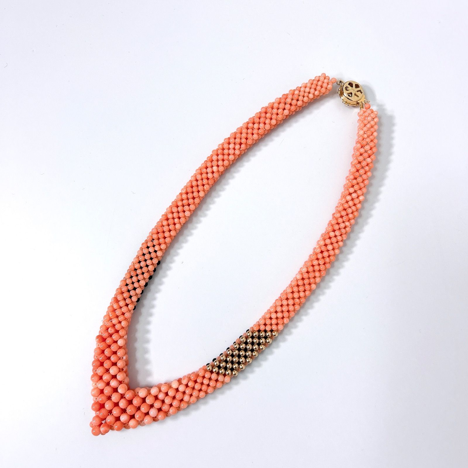 桃珊瑚 黒珊瑚 華やか編み込み SILVER金具 2.5mm〜4.5mm 51.3g