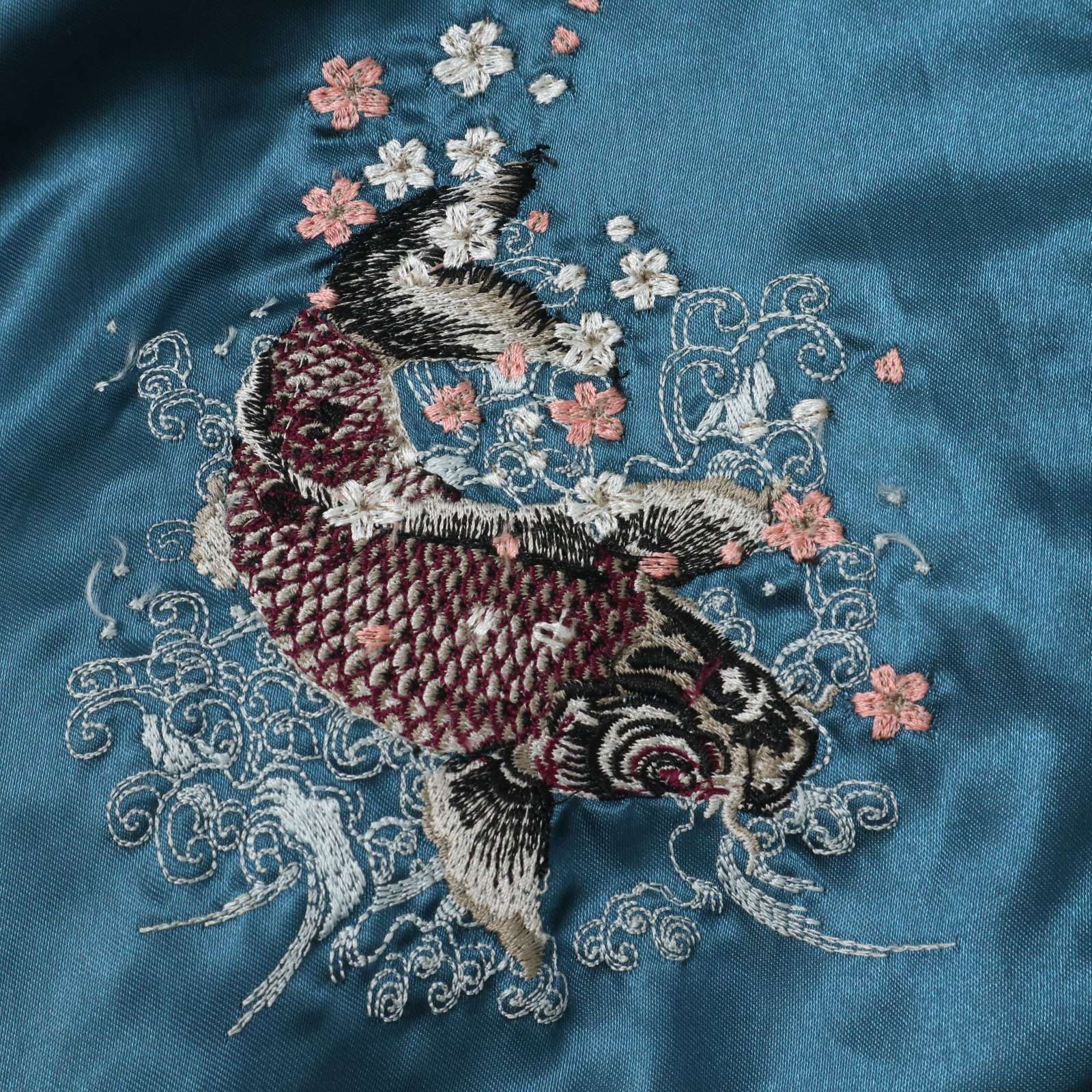 【✨レア✨】鏡花水月　スカジャン　刺繍 サクラ 花柄 般若　和柄 鏡花水月 【鯉 桜 月 和柄 刺繍】 サテン スカジャン スーベニア
