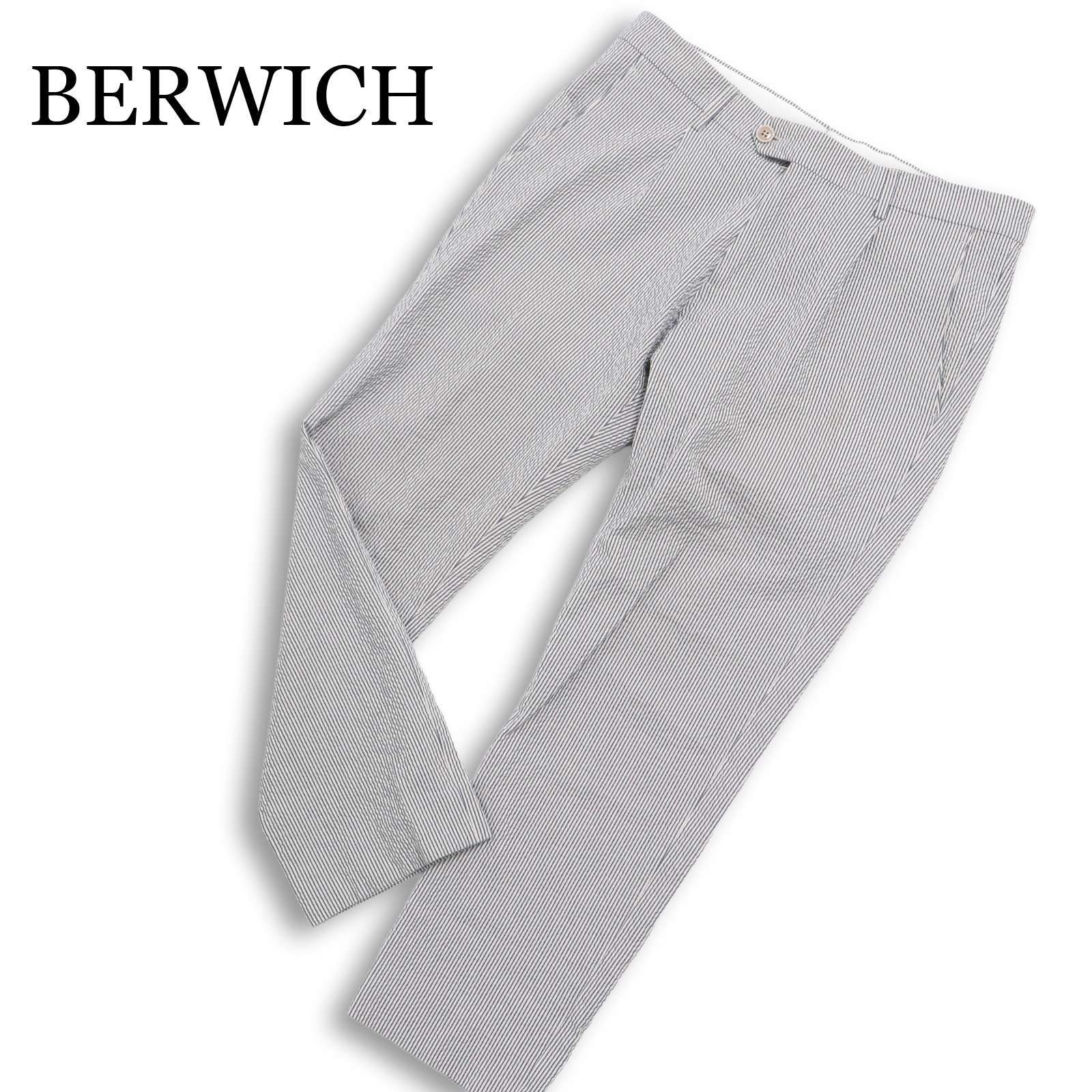 イタリア製 BERWICH ストライプ シアサッカーパンツ スラックス イタリア製☆ BERWICH ベルウィッチ 春夏☆ シアサッカー ストライプ