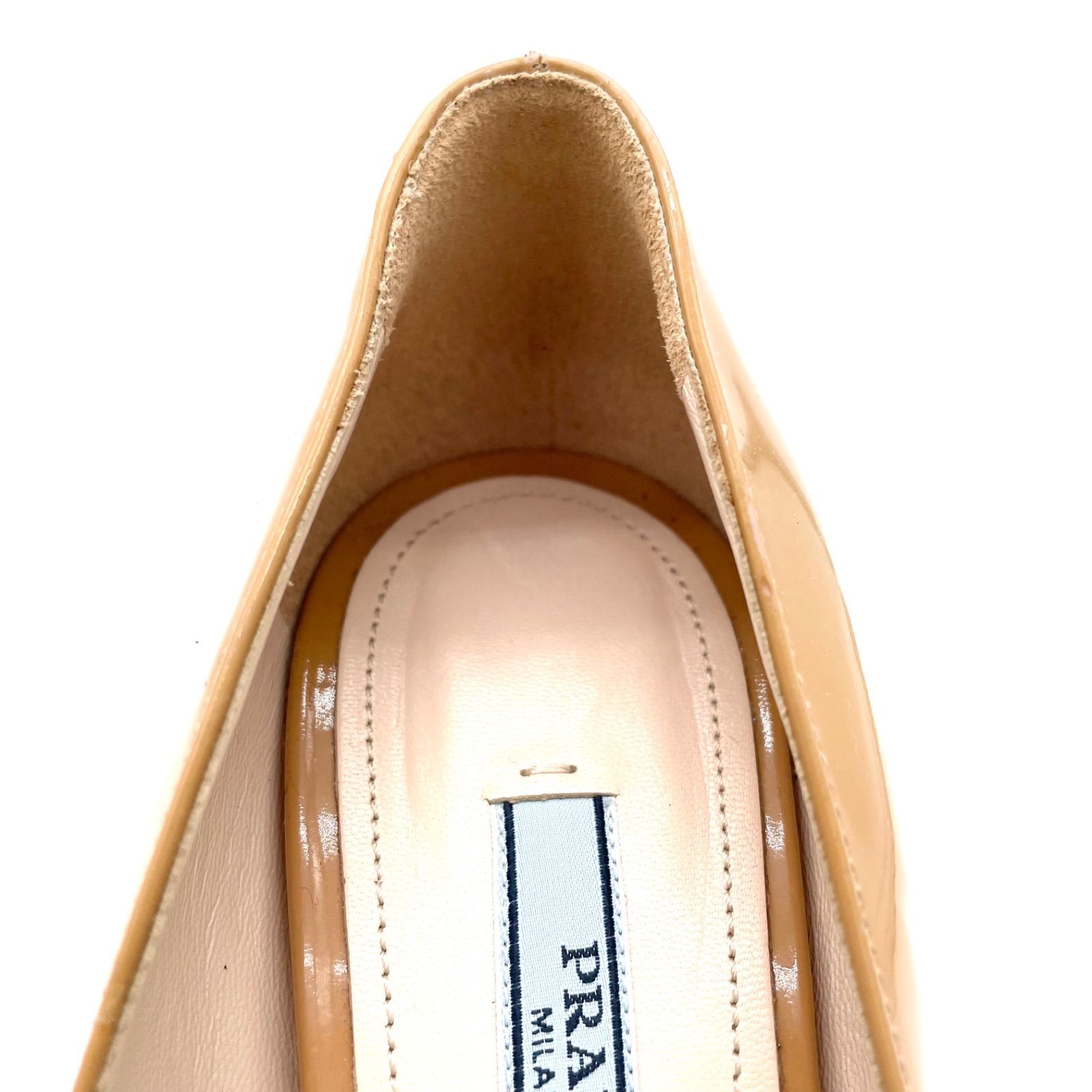 訳あり 難あり PRADA プラダ パンプス 37 約24cm ベージュ エナメル 