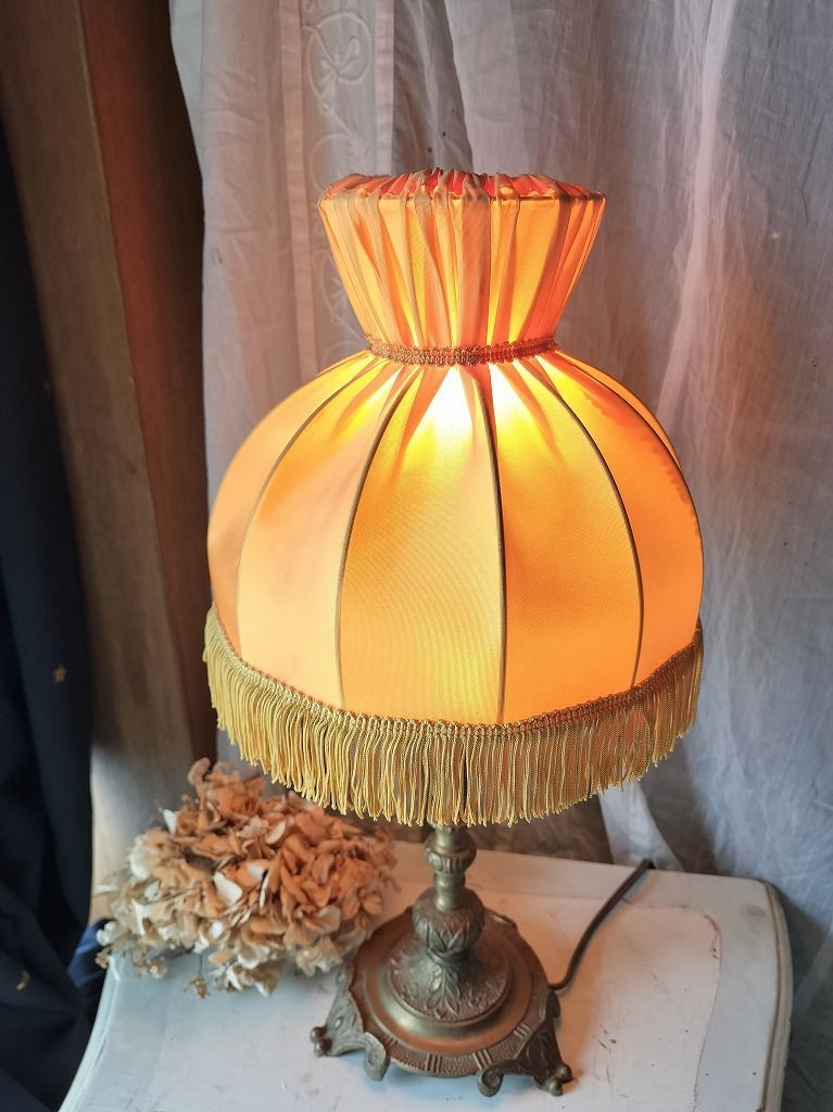 フランス アンティーク 卓上ランプ 布シェード付き 照明 ライト 美品