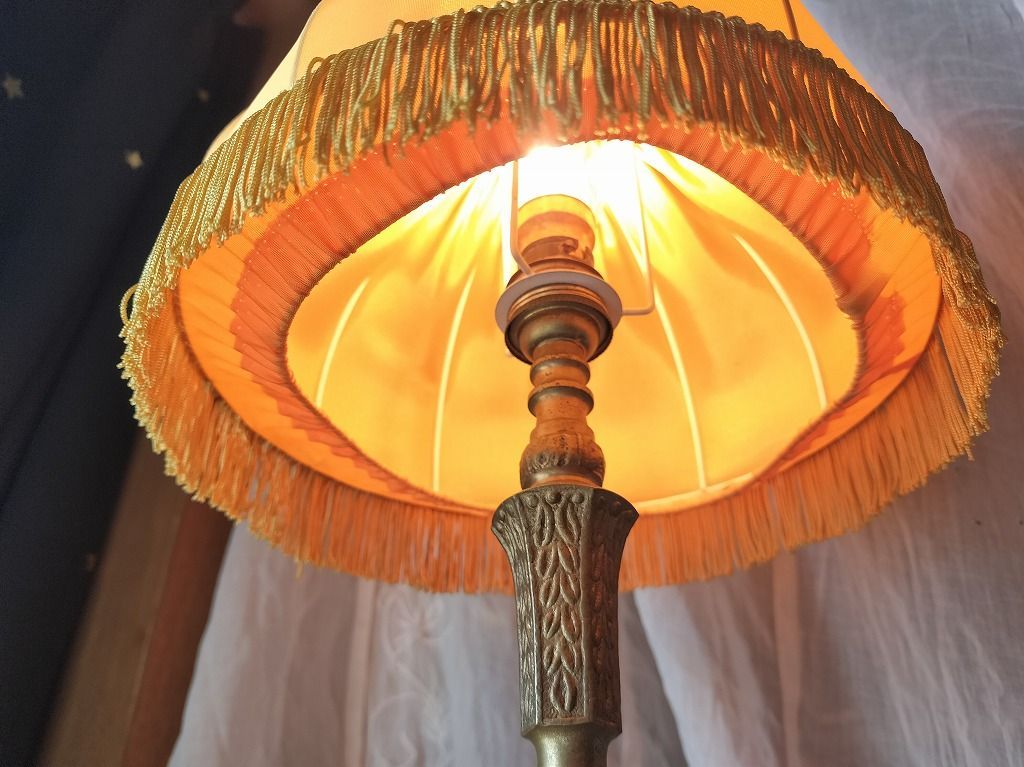 フランス アンティーク 卓上ランプ 布シェード付き 照明 ライト 美品