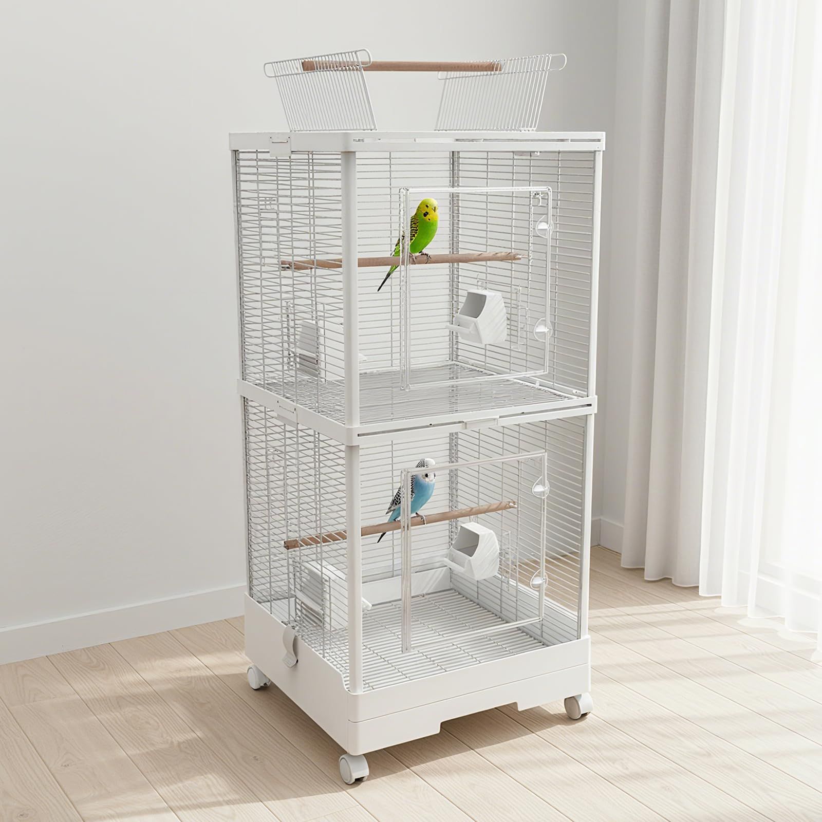 MCHNHUA] 仕切りを外せば広々空間に 2段式 バードケージ 大型 透明ドア