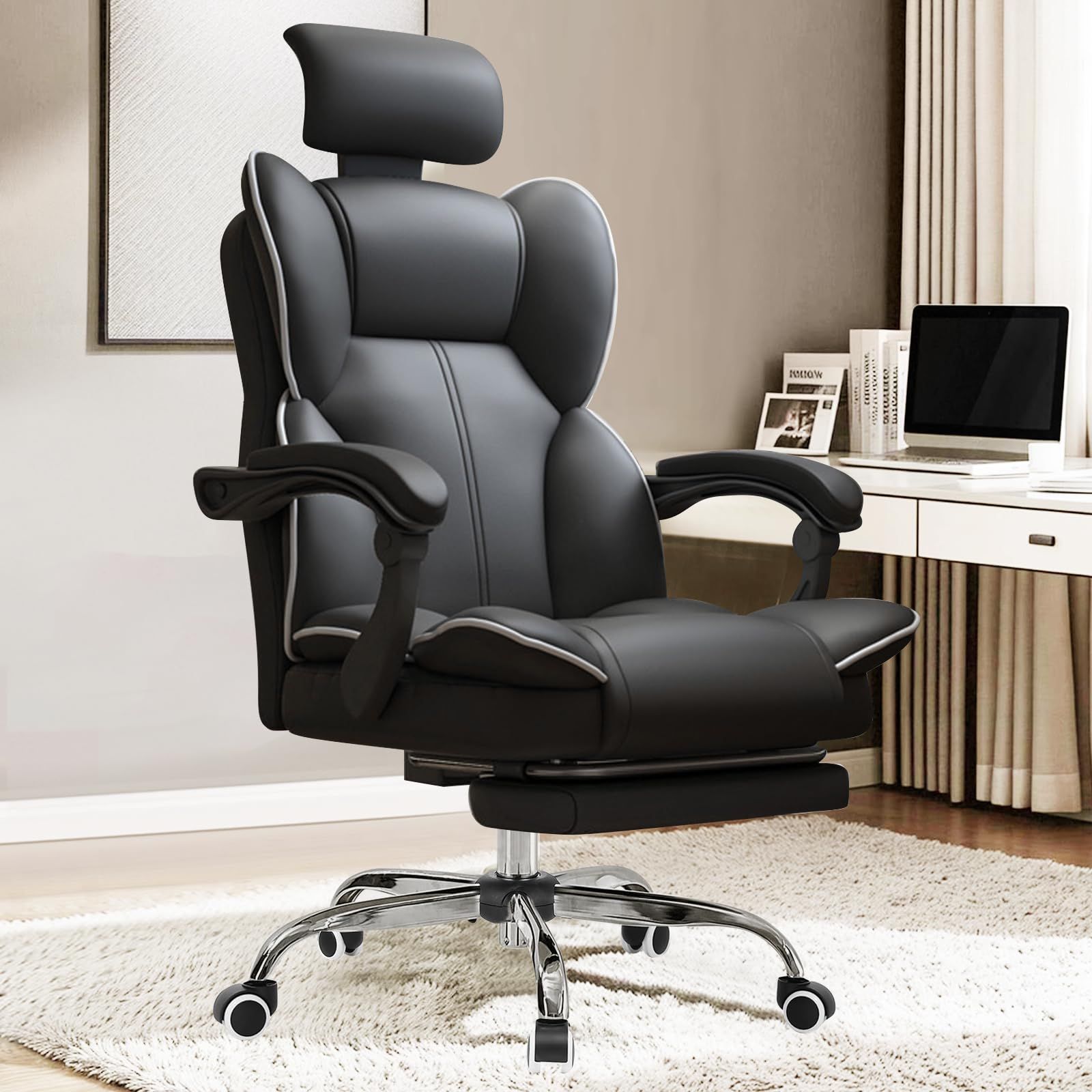 オフィスチェア デスクチェア テレワーク 疲れない チェア リクライニング 収納式フットレスト 連動式アームレスト 事務 社長椅子 広い座面 3Dヘッドレスト 360度回転 座面昇降 椅子 PCチェア 通気性メッシュ ゲーミング|勉強|事務用 おしゃれ ブt