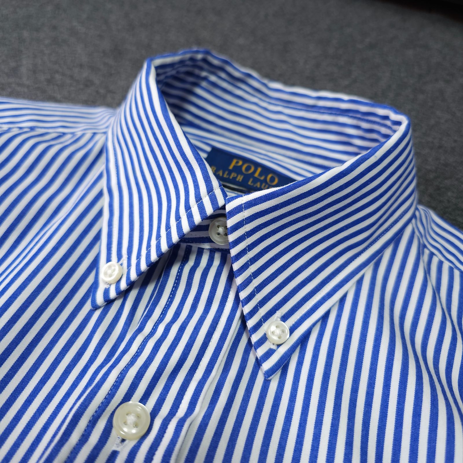 極美品 Polo Ralph Lauren 春 現行QRコード S ブルーストライプ ボタン 