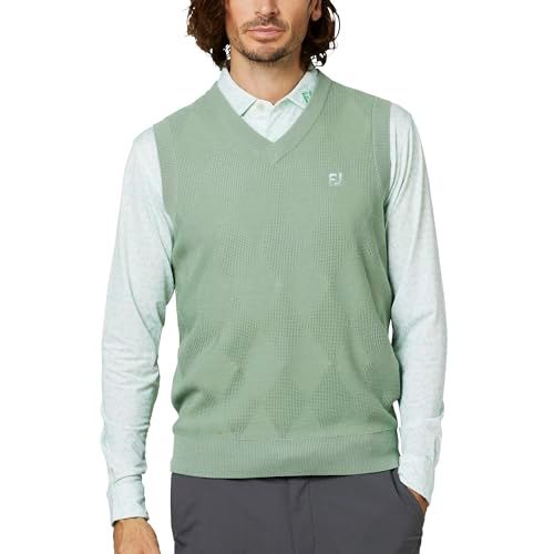 新品 [フットジョイ] ゴルフセーターベスト アーガイルVネックベストセーター アイスバーググリーン メンズ L FJ-F25-M07 38556-L