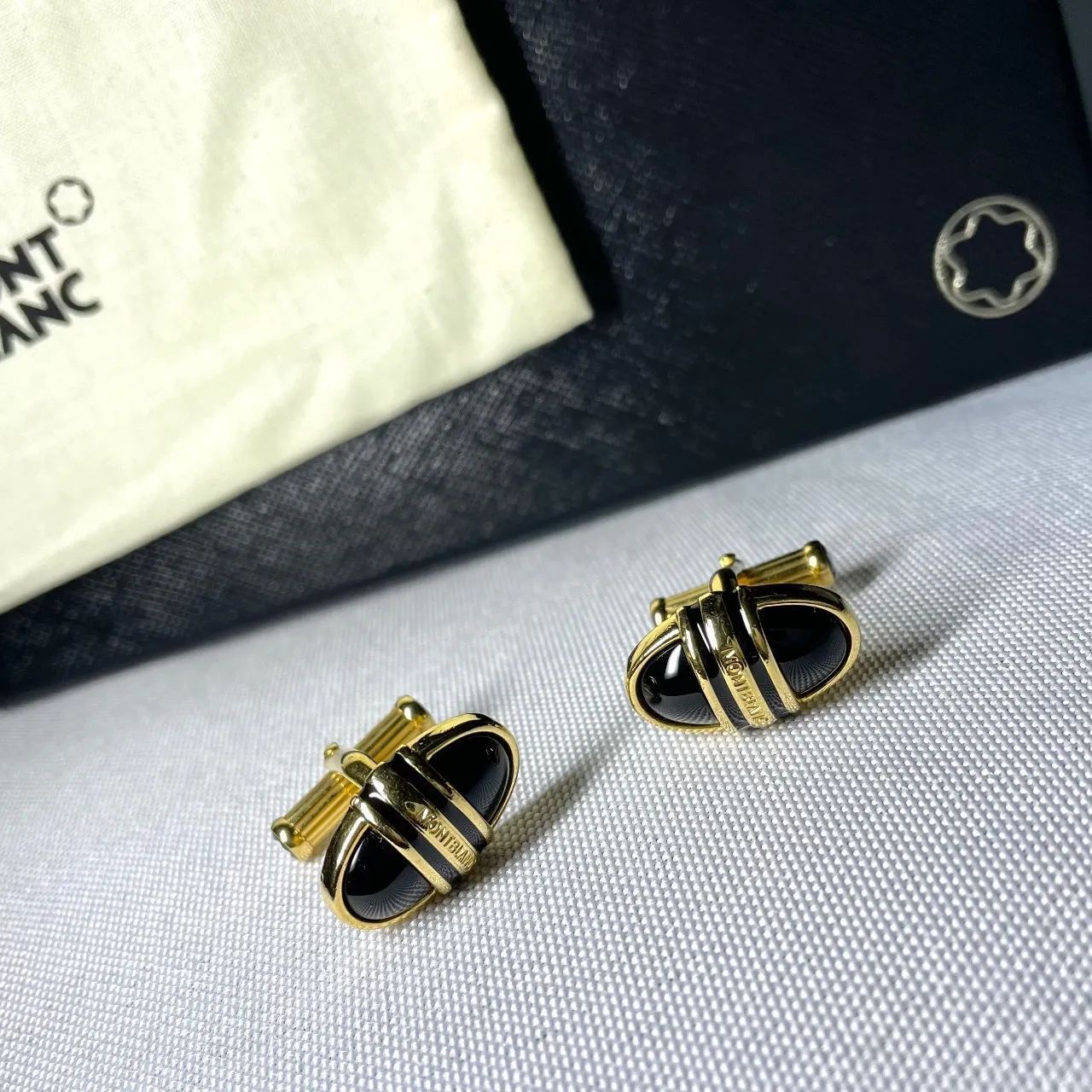 美品 希少 MONTBLANC モンブラン ブラックオニキス装飾 ブランドロゴ 