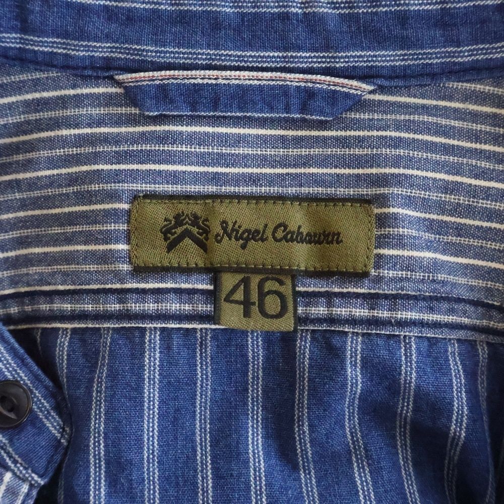 NIGEL CABOURN (ナイジェルケーボン) ストライプ ノーカラー長袖シャツ